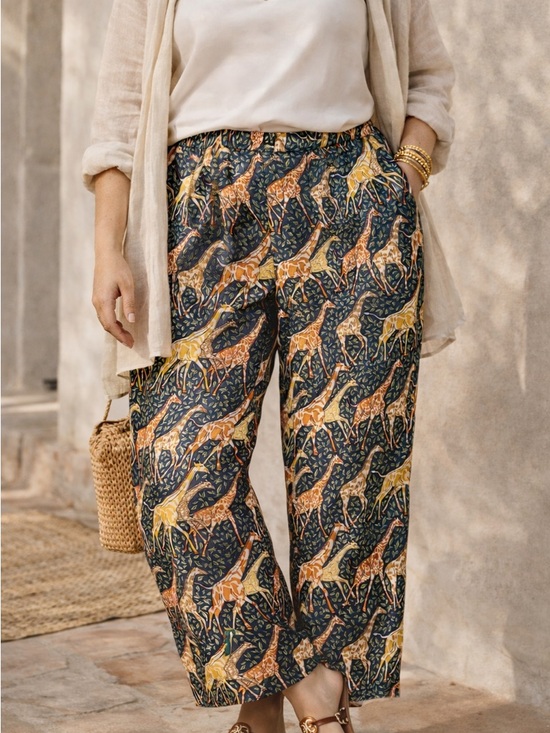 J. Crew Pants - J. Crew Collection 100% Silk Pull On Straight Leg Giraffe Print Pants Size 12
